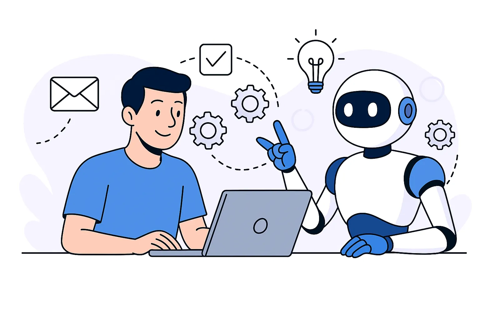AI Automation - Person working with AI robot assistant